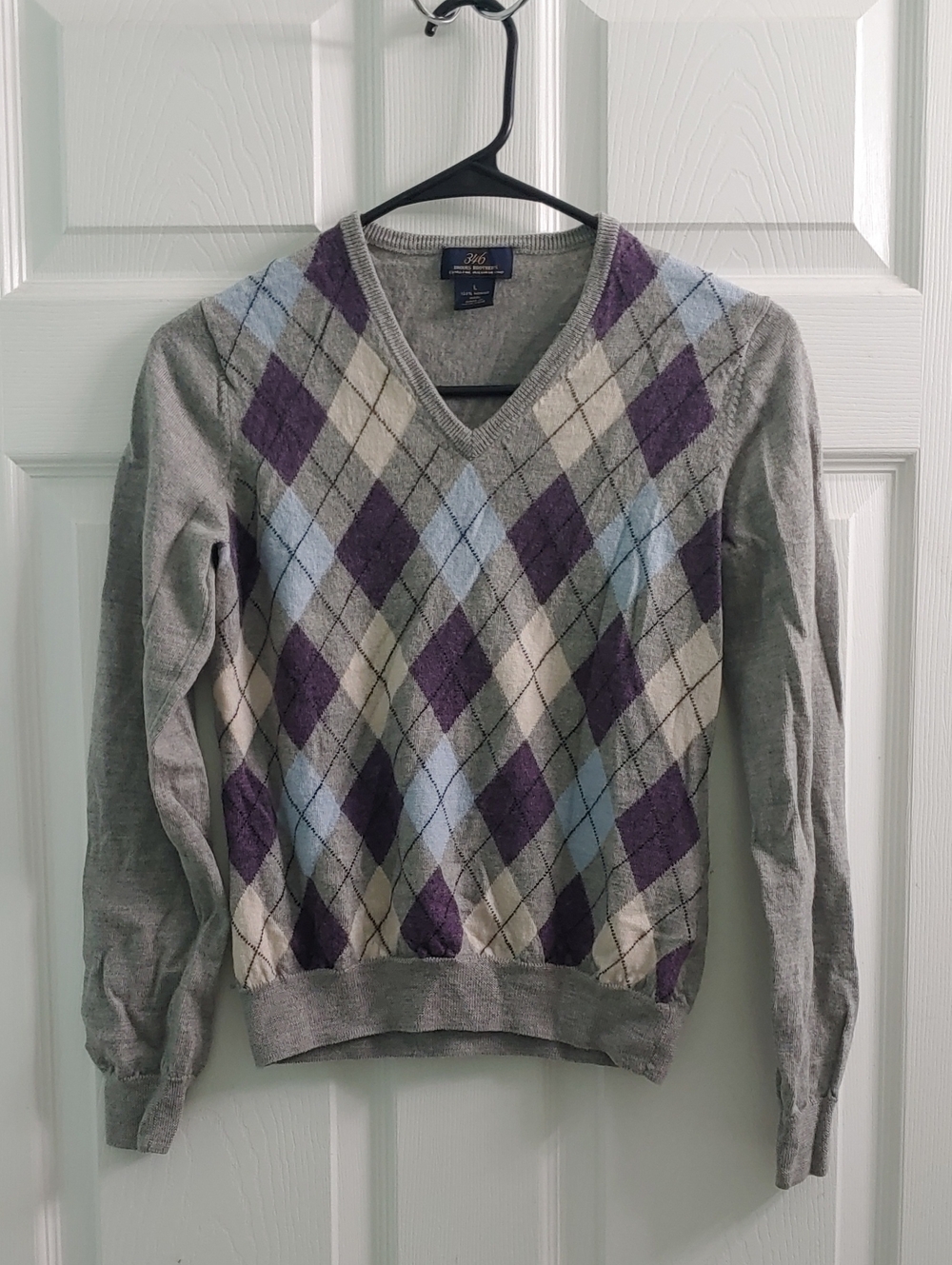 Brooks Brothers Gray Argyle Sweater Merino Wool Women's Size L